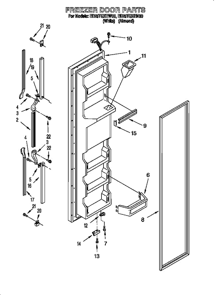 Freezer Door Diagram and Parts List for 824421985  Whirlpool Refrigerator