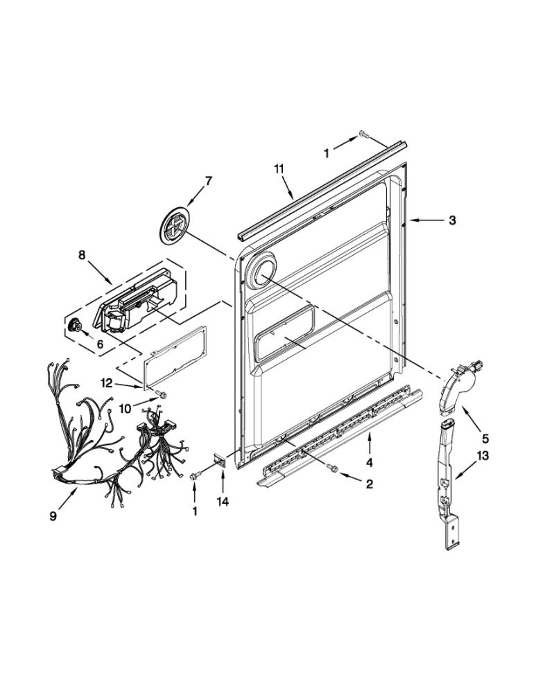 Inner Door Parts Diagram and Parts List for 66512782K310  Kenmore Dishwasher