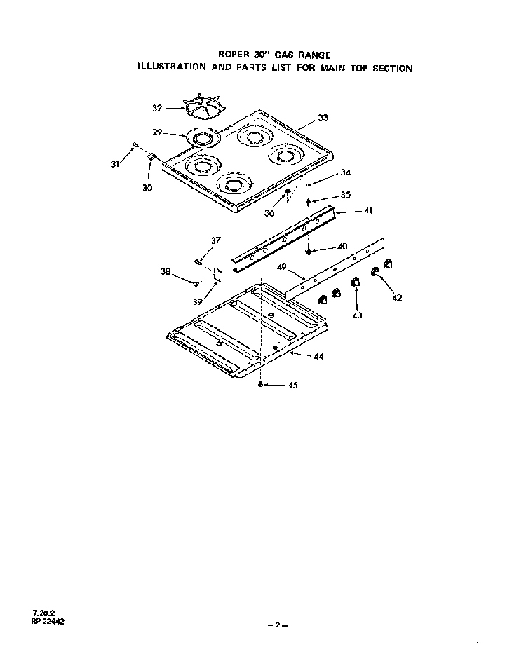 Main Top Diagram and Parts List for 1453*0A  Roper Range