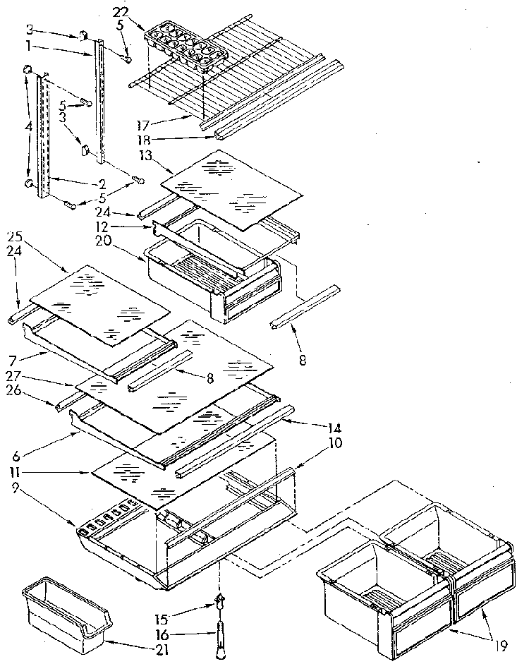 Shelf Diagram and Parts List for ET18GKXSM05  Whirlpool Refrigerator
