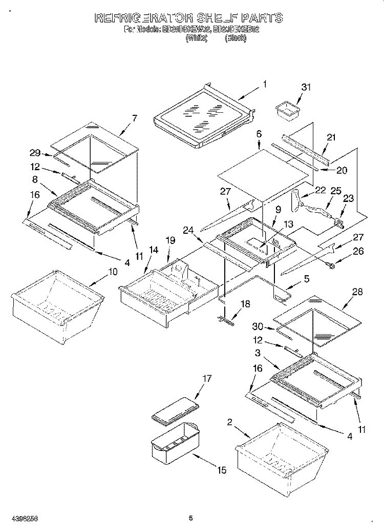 REFRIGERATOR SHELF Diagram and Parts List for ED20DBXEB02  Whirlpool Refrigerator