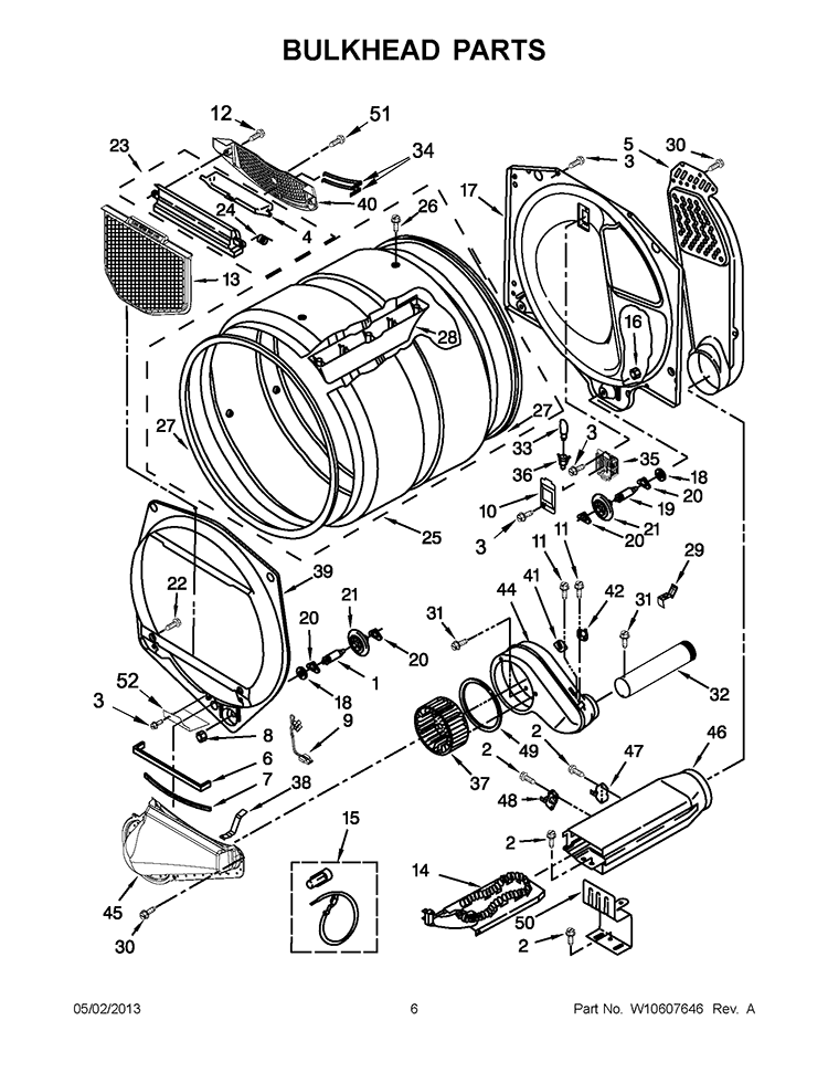 BULKHEAD PARTS Diagram and Parts List for YWED5700XW1  Whirlpool Dryer