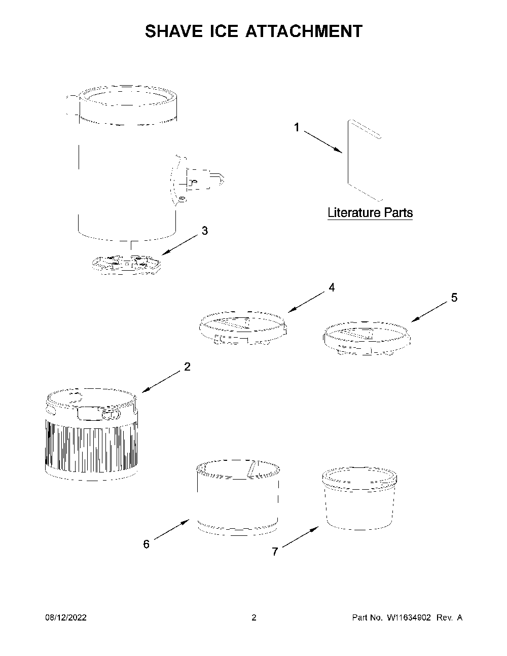 Shave Ice Attachment Diagram and Parts List for KSMSIA  KitchenAid Mixer