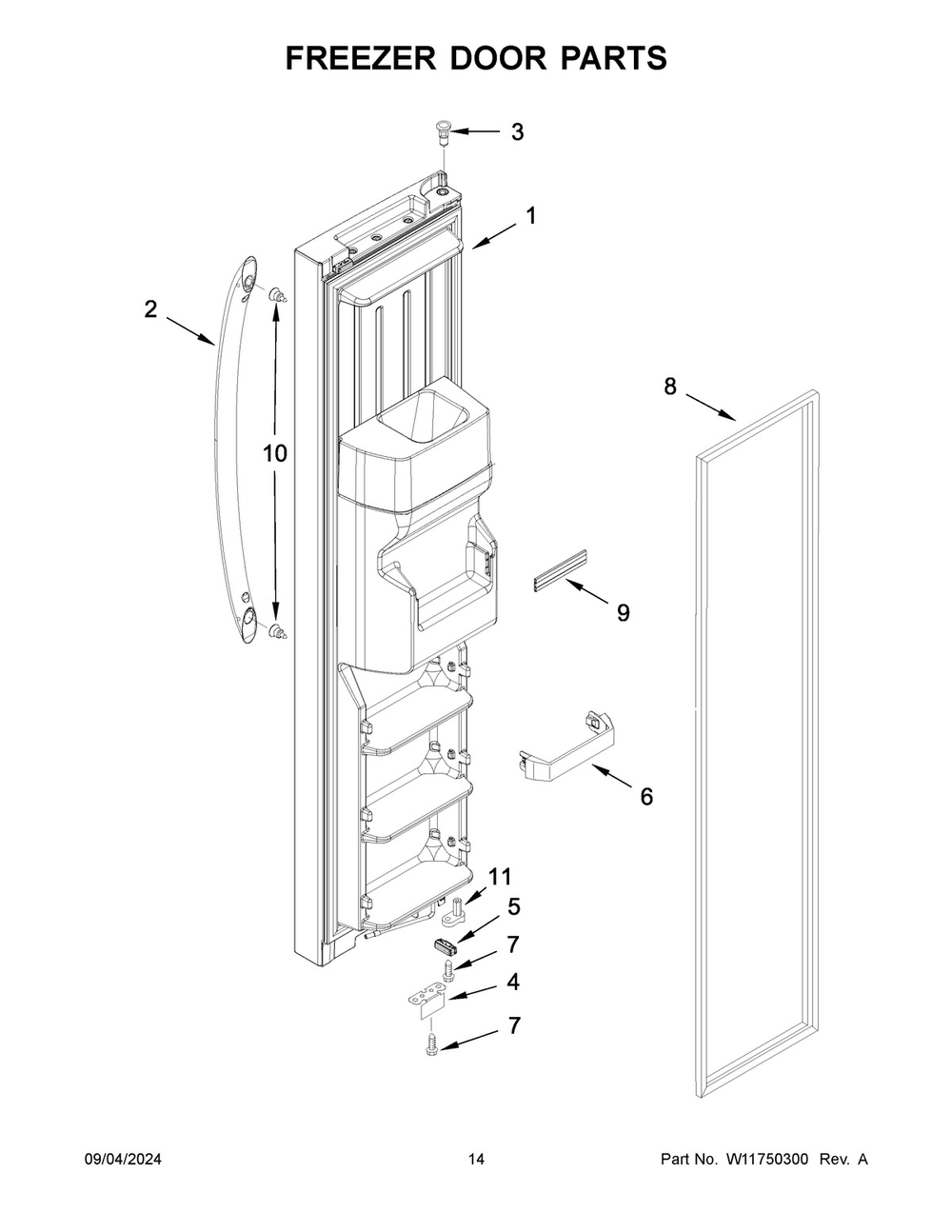 08 - Freezer Door Parts Diagram and Parts List for ASI2175GRS10  Whirlpool Refrigerator