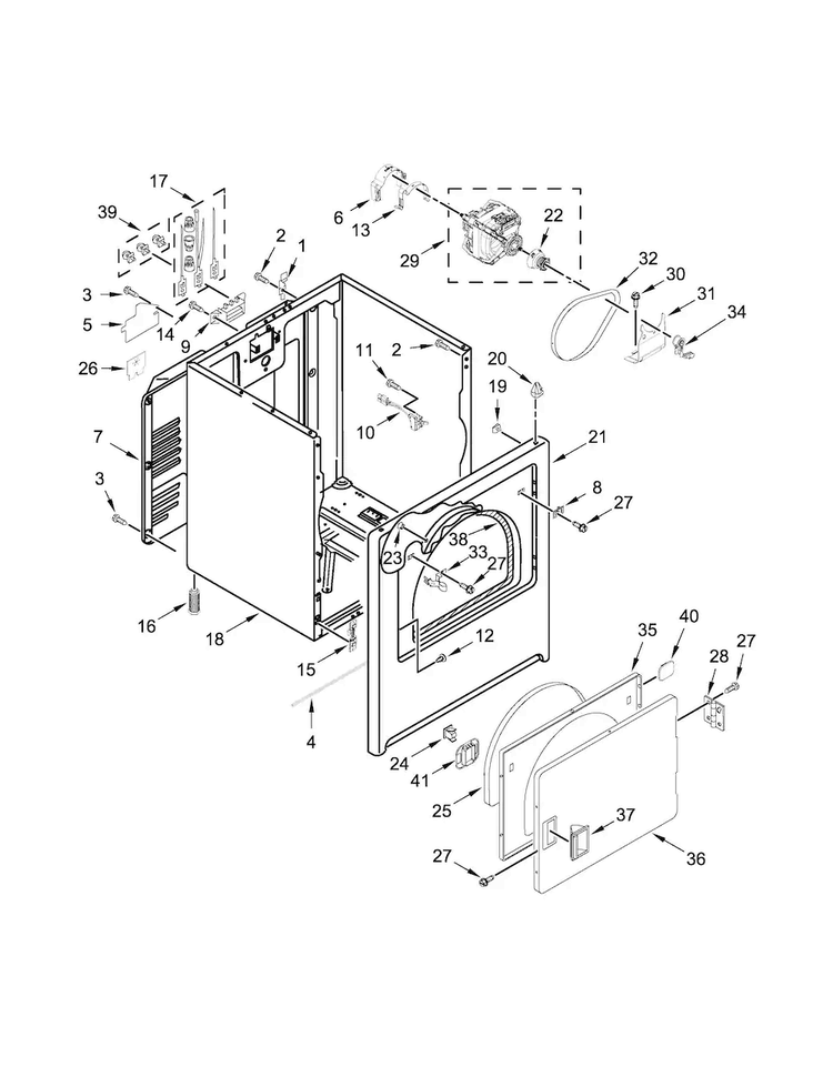 Cabinet Parts Diagram and Parts List for WED4616FW0  Whirlpool Dryer