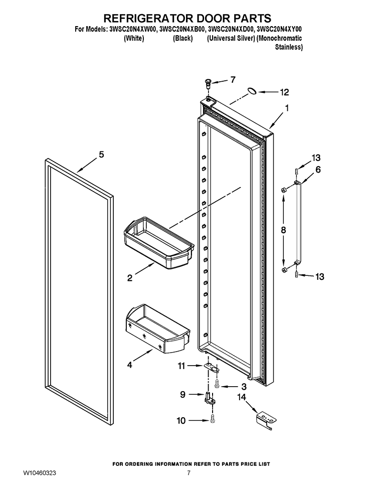 REFRIGERATOR DOOR PARTS Diagram and Parts List for 3WSC20N4XB00  Whirlpool Refrigerator