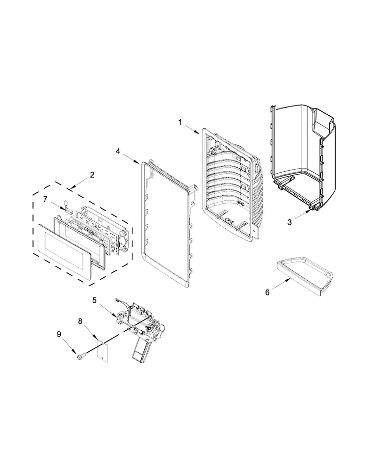 Dispenser Front Parts Diagram and Parts List for WRF736SDAT00  Whirlpool Refrigerator