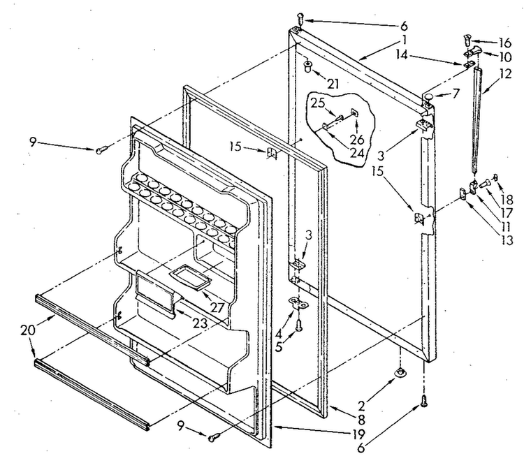 Refrigerator Door Diagram and Parts List for ET18JKYSN02  Whirlpool Refrigerator