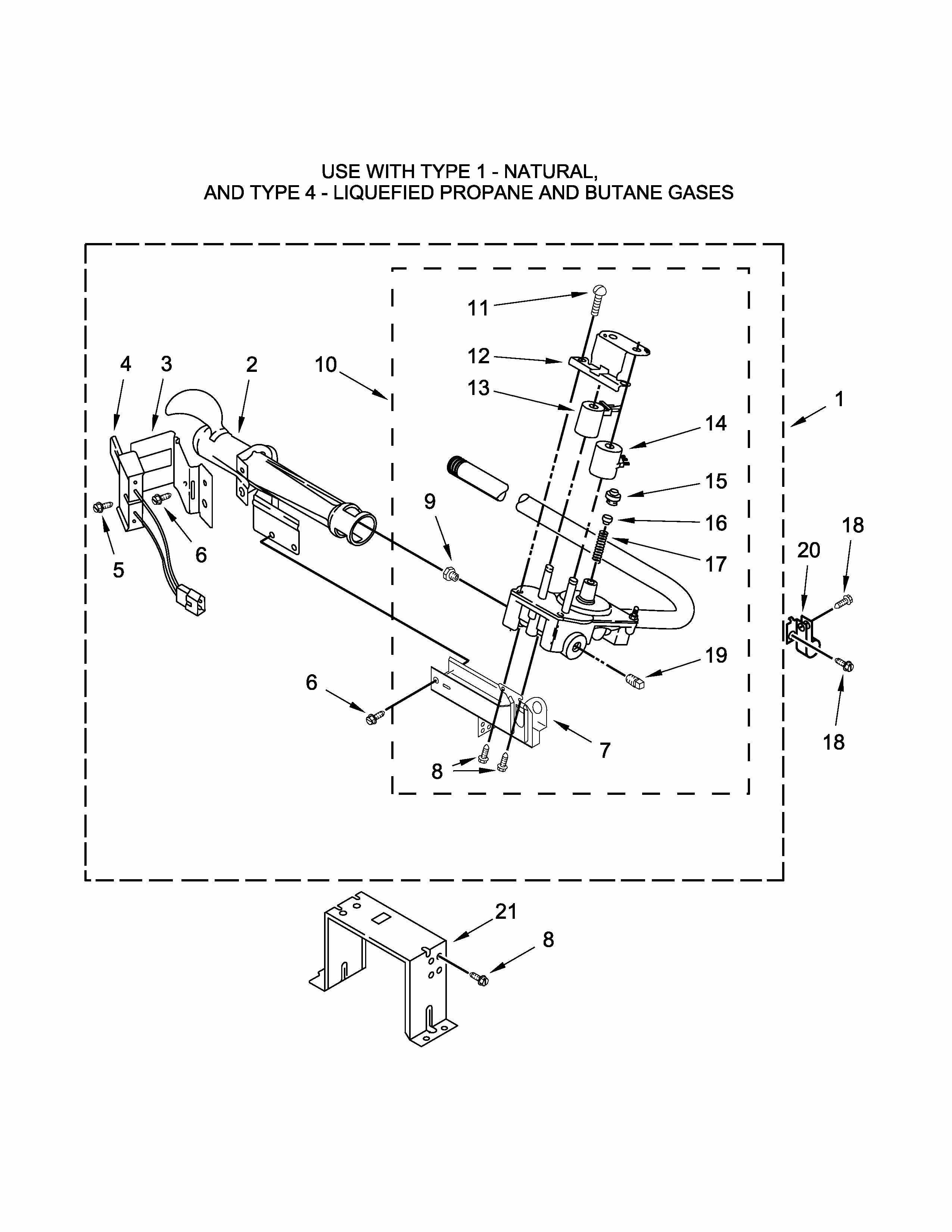 Burner Assembly Parts Diagram and Parts List for 11078133412  Kenmore Dryer