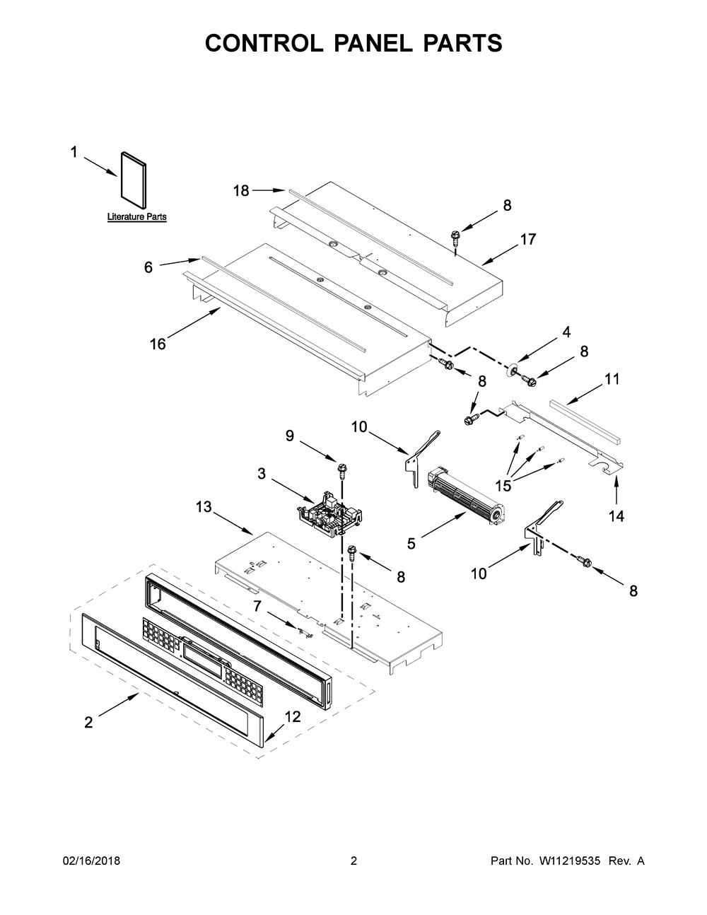Control Panel Parts Diagram and Parts List for KODT100ESS02  Whirlpool Wall Oven