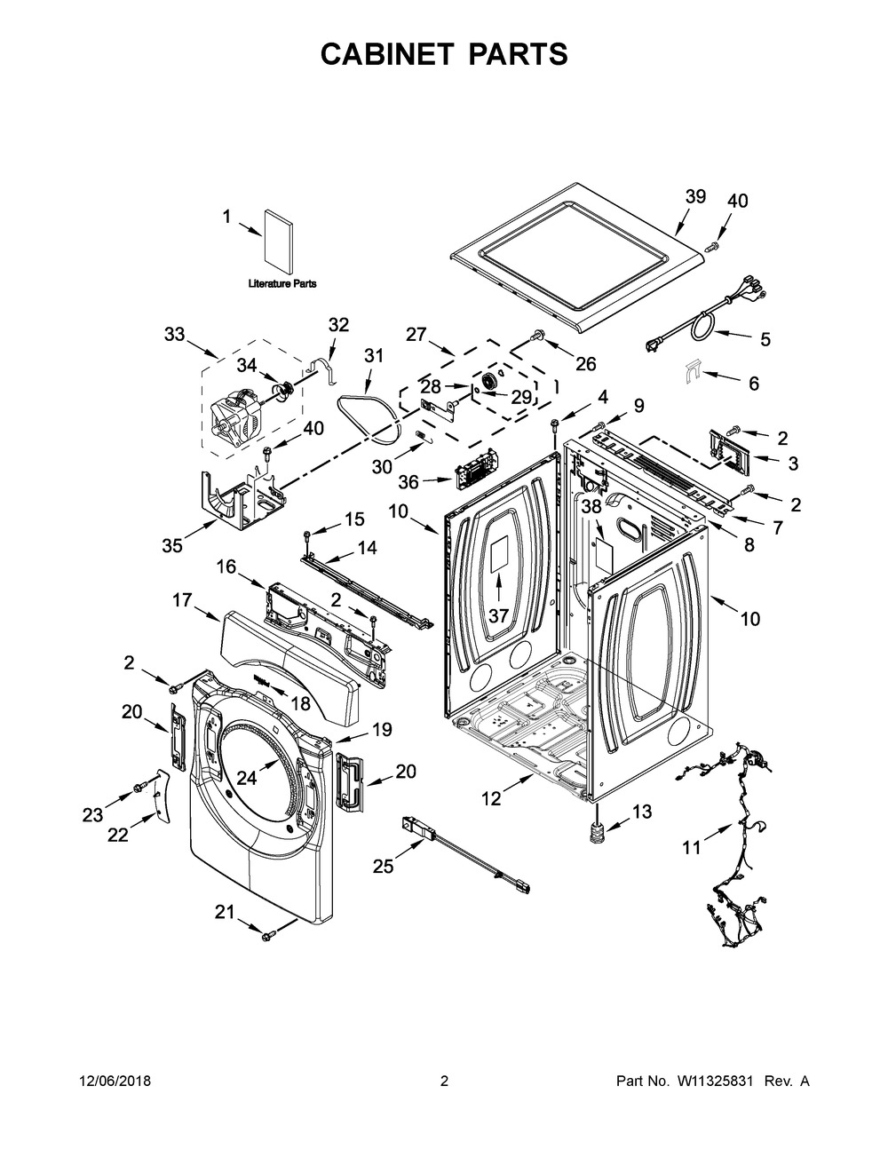 Cabinet Parts Diagram and Parts List for YWED9620HC0  Whirlpool Dryer