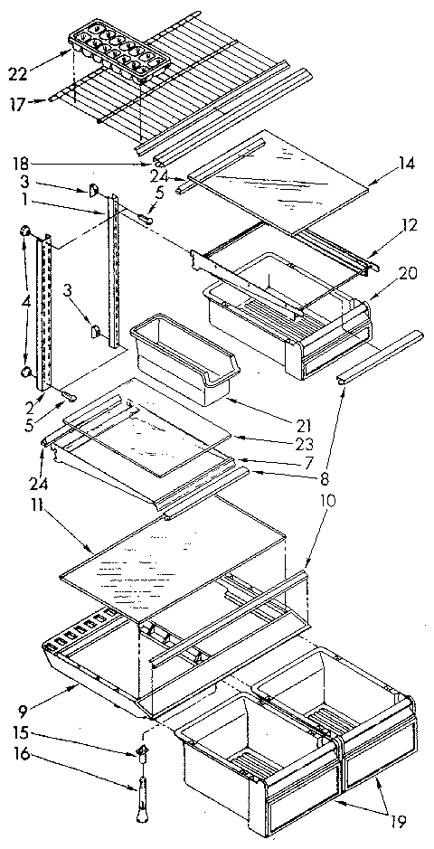 Shelf Diagram and Parts List for ET18MKXSN03  Whirlpool Refrigerator