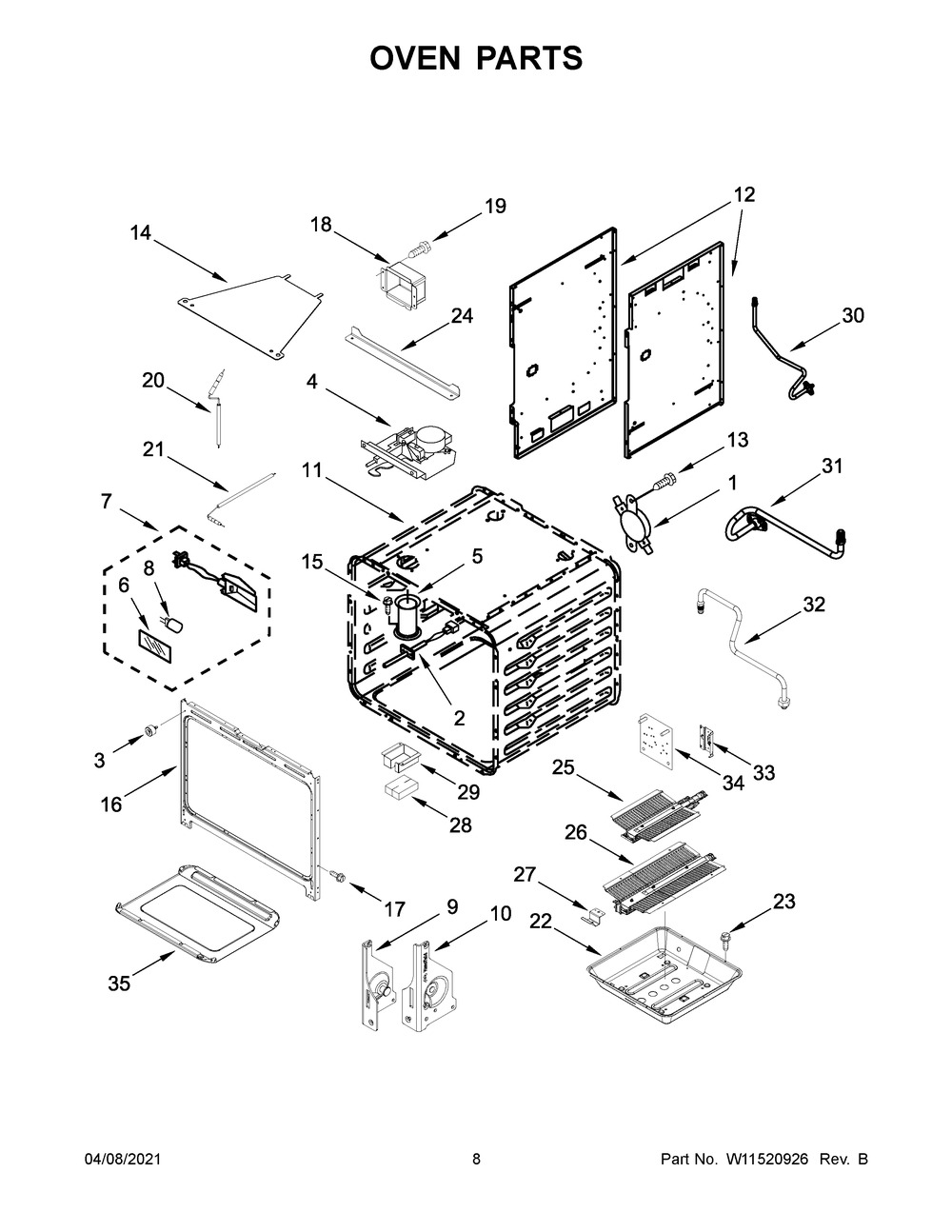 Oven Parts Diagram and Parts List for KFGC500JAV01  Whirlpool Range