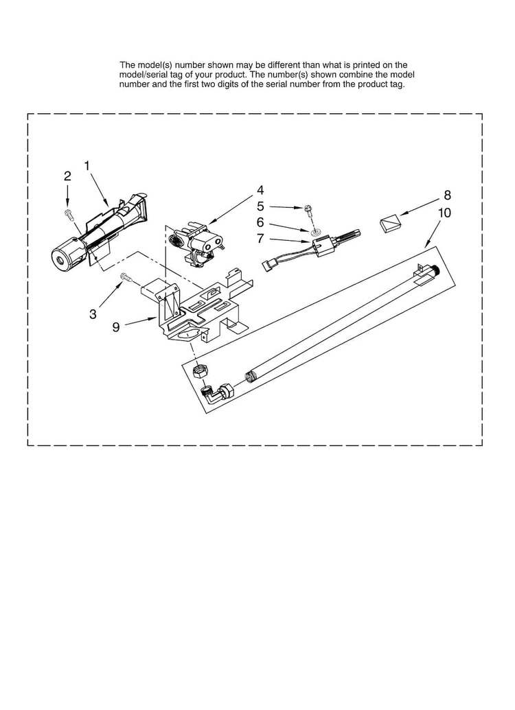 Burner Assembly Diagram and Parts List for IGD7200TW10  Inglis Dryer