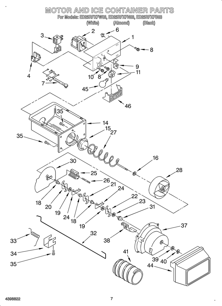 Motor And Ice Container Diagram and Parts List for OEMED25RFXFW03  Whirlpool Refrigerator