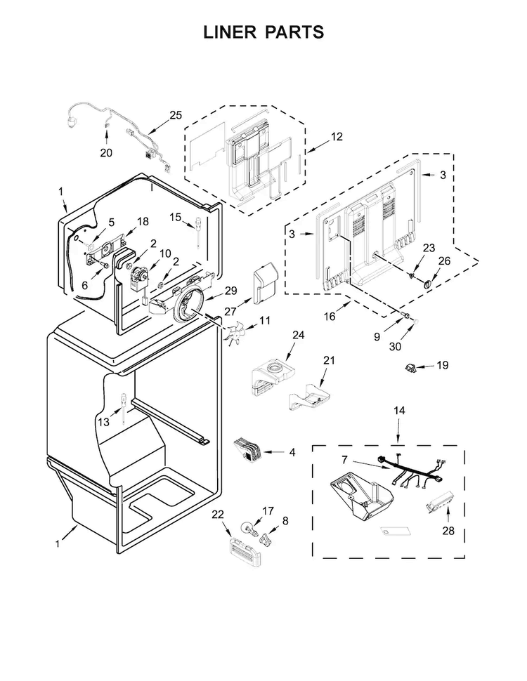Liner Parts Diagram and Parts List for WRT318FZDW00  Whirlpool Refrigerator
