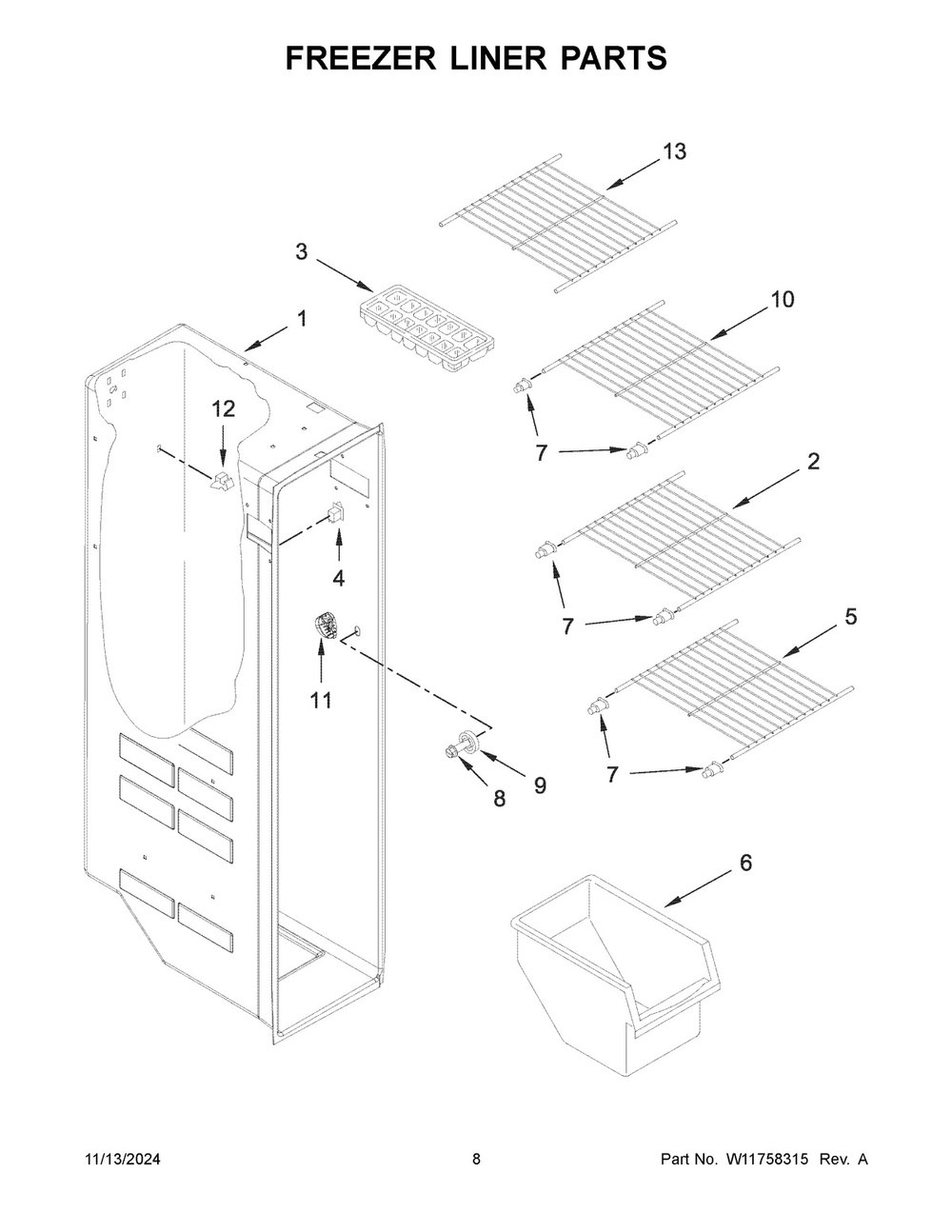 05 - Freezer Liner Parts Diagram and Parts List for WRS315SNHM09  Whirlpool Refrigerator