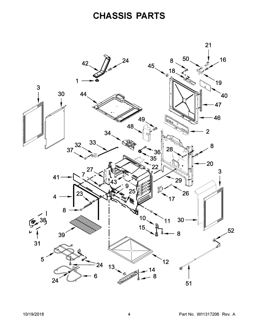 Chassis Parts Diagram and Parts List for YIES790GS0  Whirlpool Range