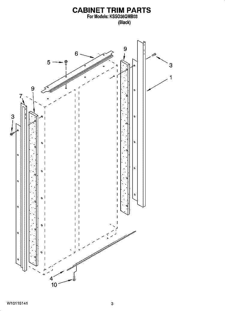 CABINET TRIM PARTS Diagram and Parts List for KSSO36QMB03  KitchenAid Refrigerator