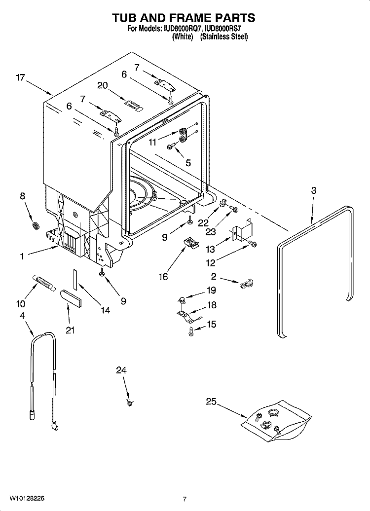 TUB AND FRAME PARTS Diagram and Parts List for IUD8000RS7  Whirlpool Dishwasher