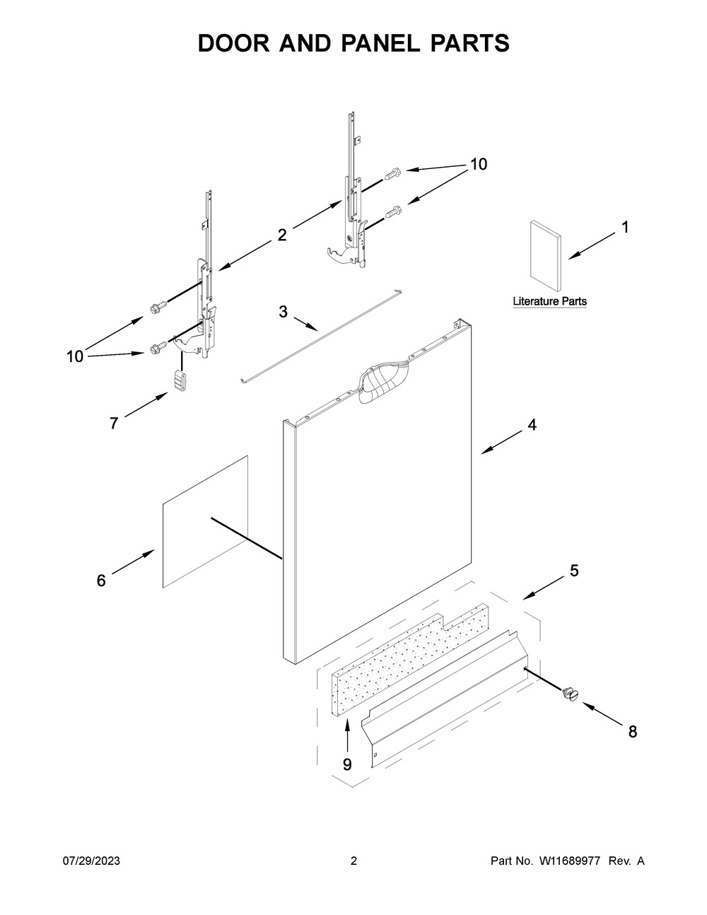Door And Panel Parts Diagram and Parts List for WDF341PAPM2  Whirlpool Dishwasher