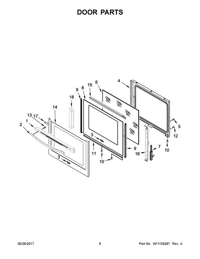 04 - Door Parts Diagram and Parts List for YWEE745H0FE1  Whirlpool Range