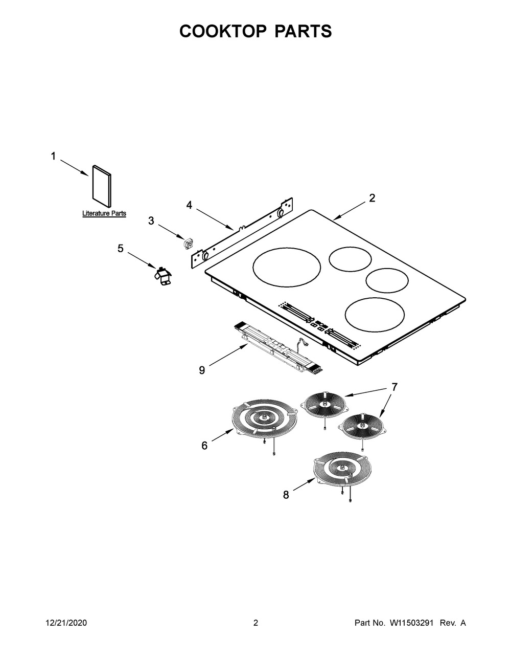 Cooktop Parts Diagram and Parts List for WCI55US0JB00  Whirlpool Cooktop
