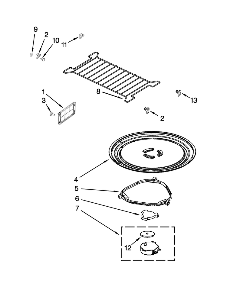 Turntable Parts Diagram and Parts List for WMH32519CW1  Whirlpool Microwave