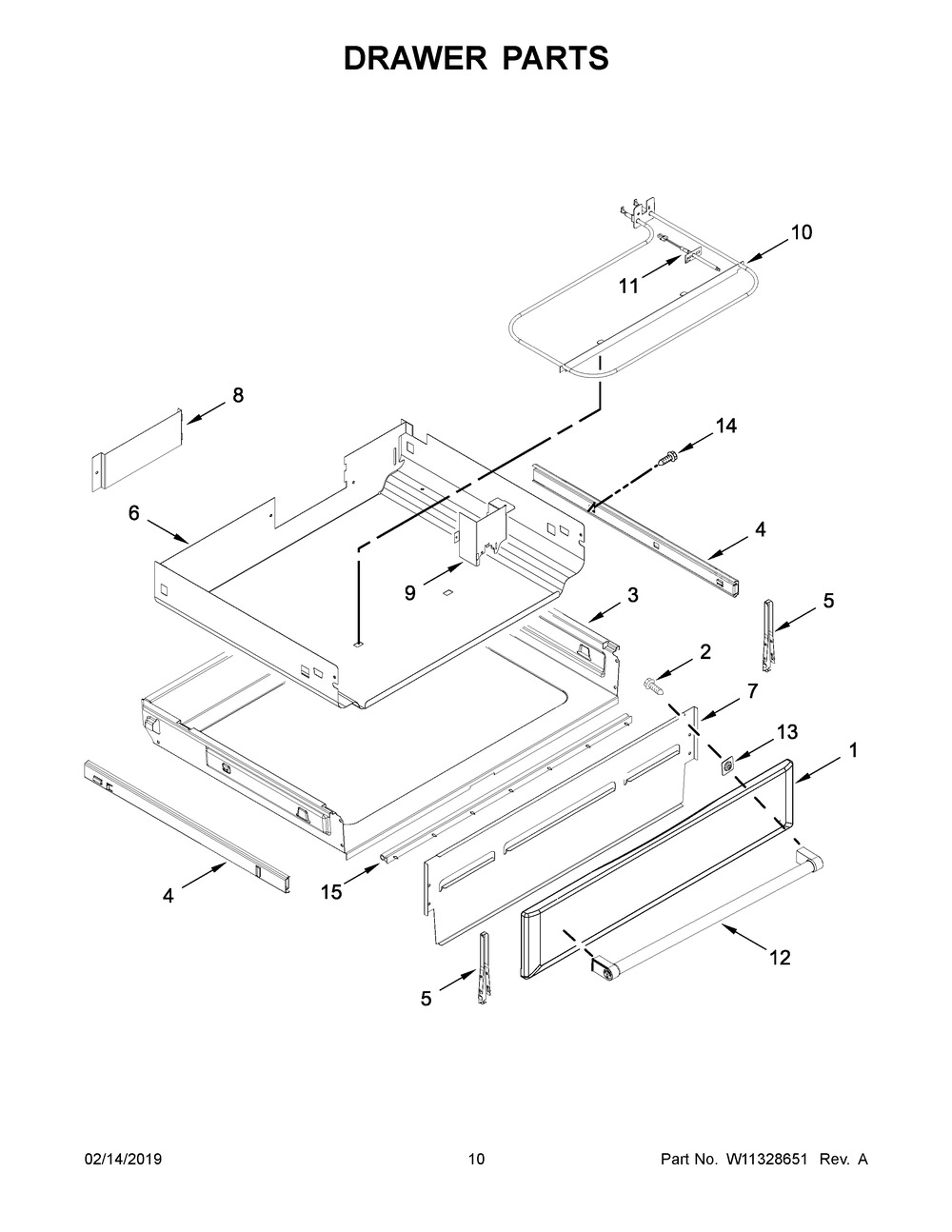 Drawer Parts Diagram and Parts List for YKFEG510ESS3  Whirlpool Range