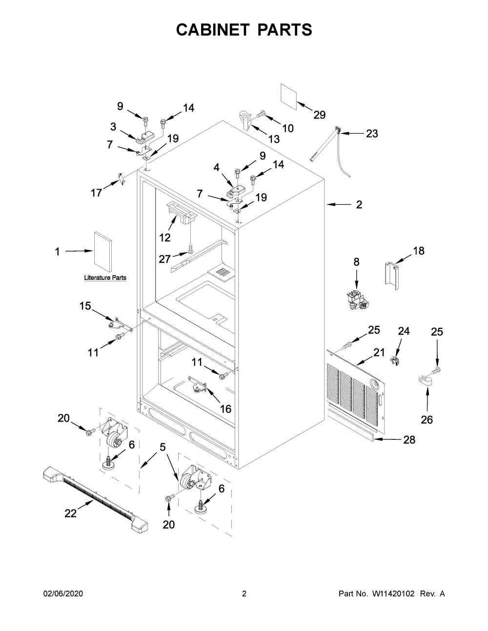 Cabinet Parts Diagram and Parts List for WRF535SMHZ04  Whirlpool Refrigerator