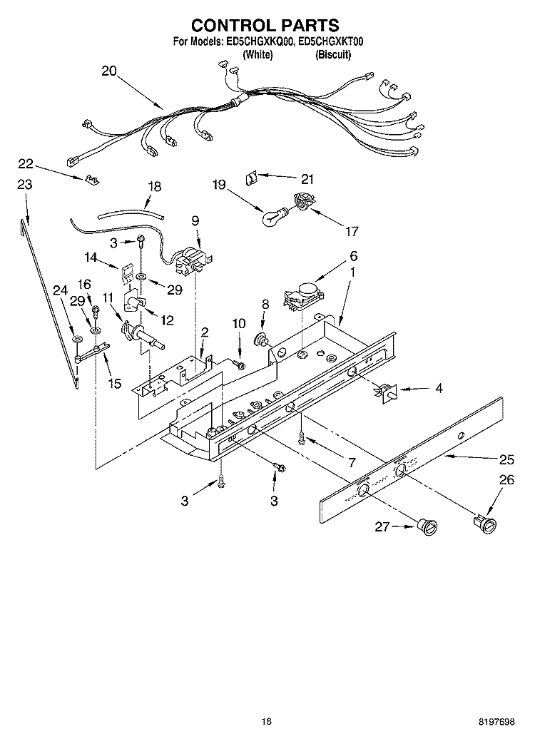 CONTROL Diagram and Parts List for ED5CHGXKQ00  Whirlpool Refrigerator