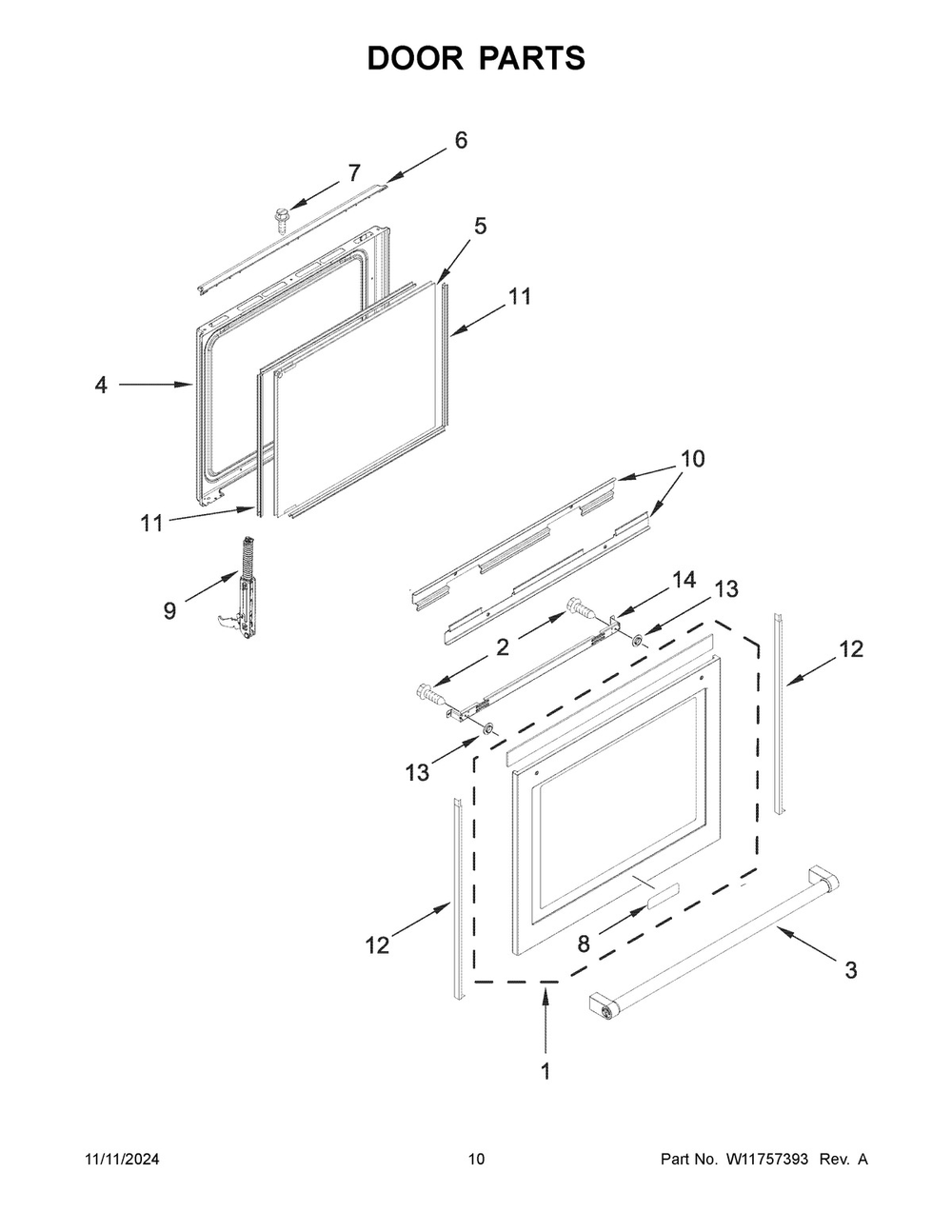 06 - Door Parts Diagram and Parts List for KFGG500EBS9  Whirlpool Range