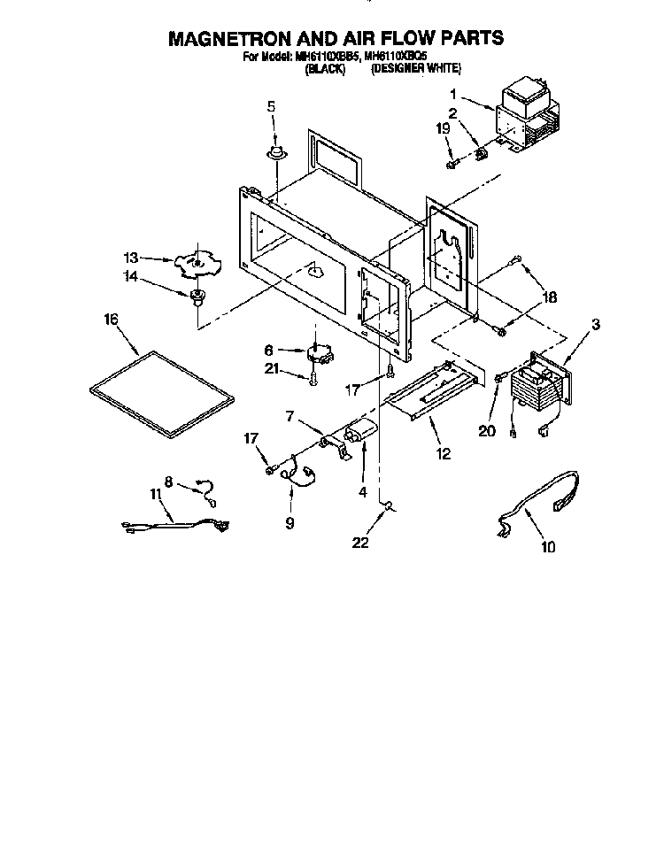 Magnetron And Air Flow Diagram and Parts List for 4361  Whirlpool Microwave