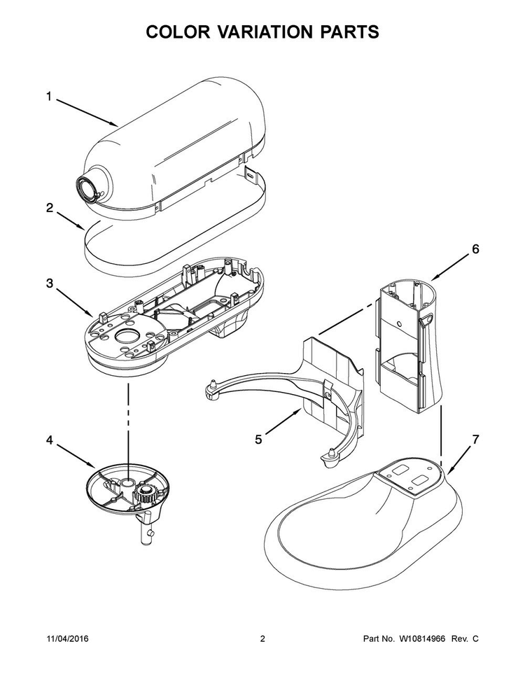 Color Variation Parts Diagram and Parts List for 5KSMC895ZSM0  KitchenAid Mixer