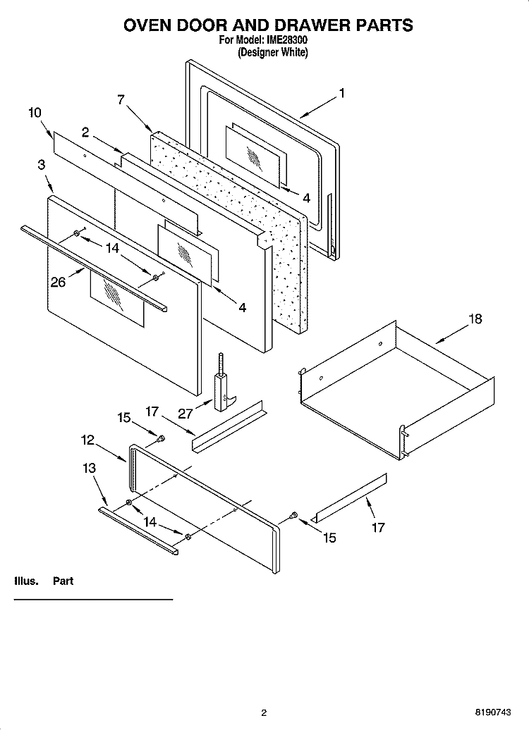 OVEN DOOR AND DRAWER PARTS Diagram and Parts List for IME28300  Inglis Range