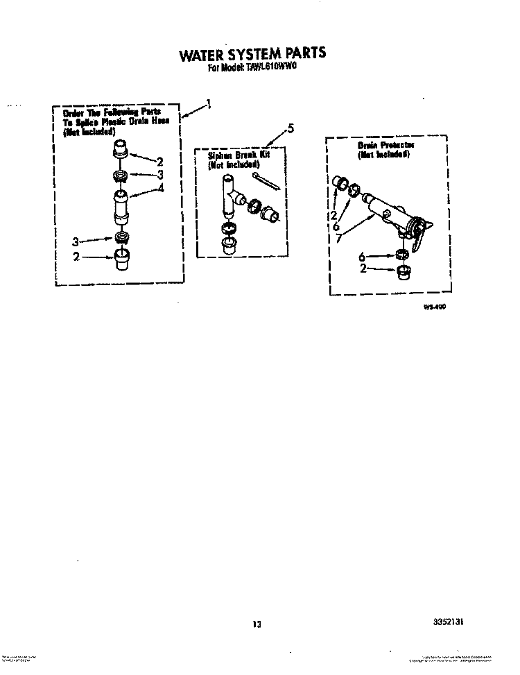 WATER SYSTEM Diagram and Parts List for TAWL610WW0  Estate Washer
