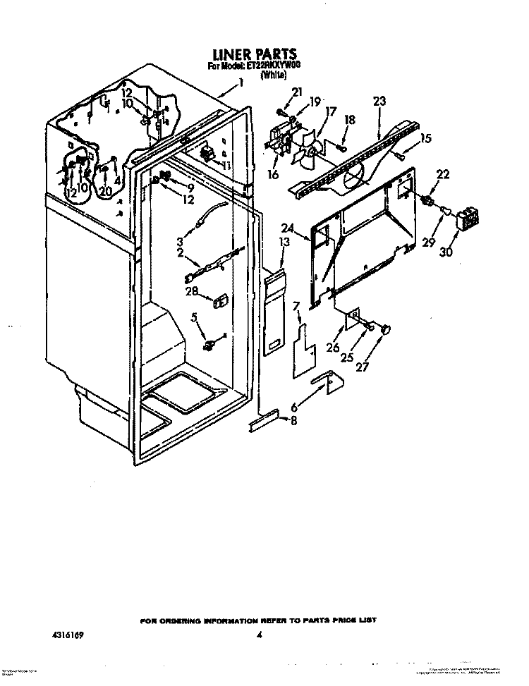 LINER Diagram and Parts List for ET22RKXYW00  Whirlpool Refrigerator