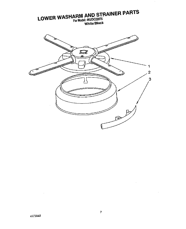 LOWER WASHARM AND STRAINER Diagram and Parts List for 4KUDC220T5  KitchenAid Dishwasher