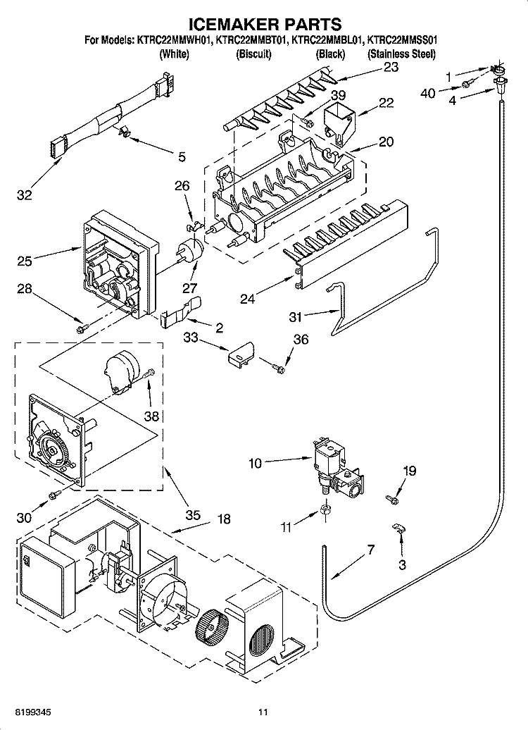ICEMAKER PARTS Diagram and Parts List for KTRC22MMSS01  KitchenAid Refrigerator
