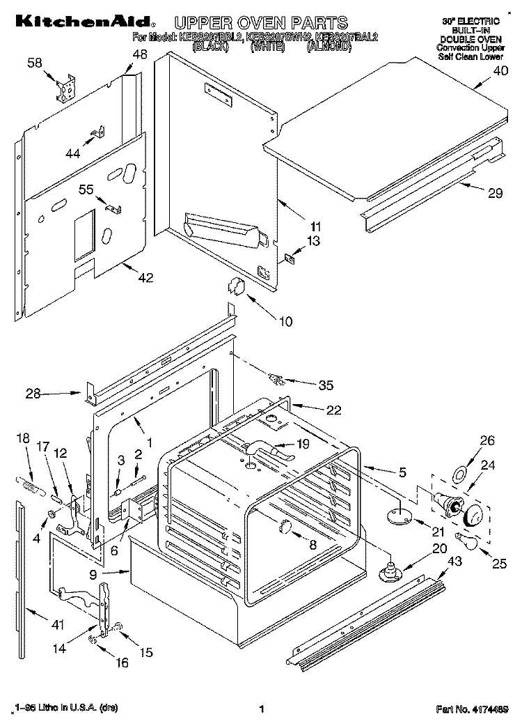 UPPER OVEN Diagram and Parts List for KEBS207BAL2  KitchenAid Wall Oven
