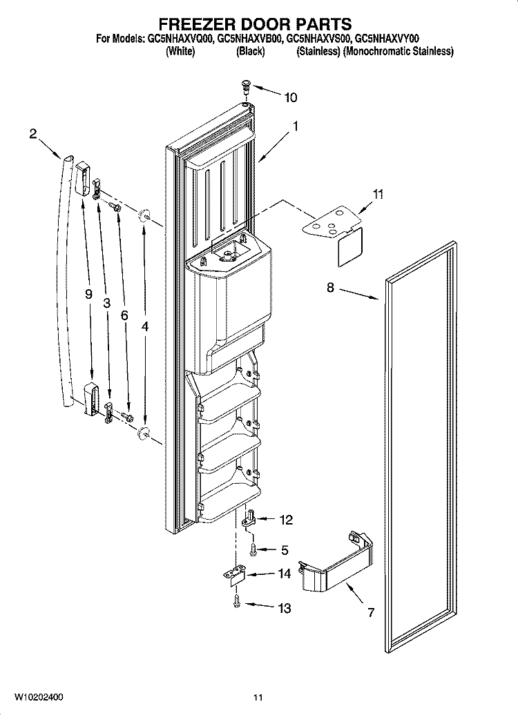 FREEZER DOOR PARTS Diagram and Parts List for GC5NHAXVB00  Whirlpool Refrigerator