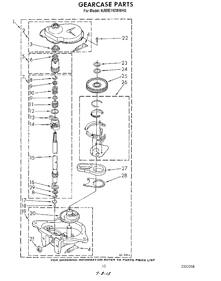 GEARCASE Diagram and Parts List for KAWE742WWH0  KitchenAid Washer