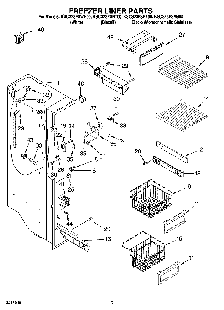 FREEZER LINER PARTS Diagram and Parts List for KSCS23FSBL00  KitchenAid Refrigerator