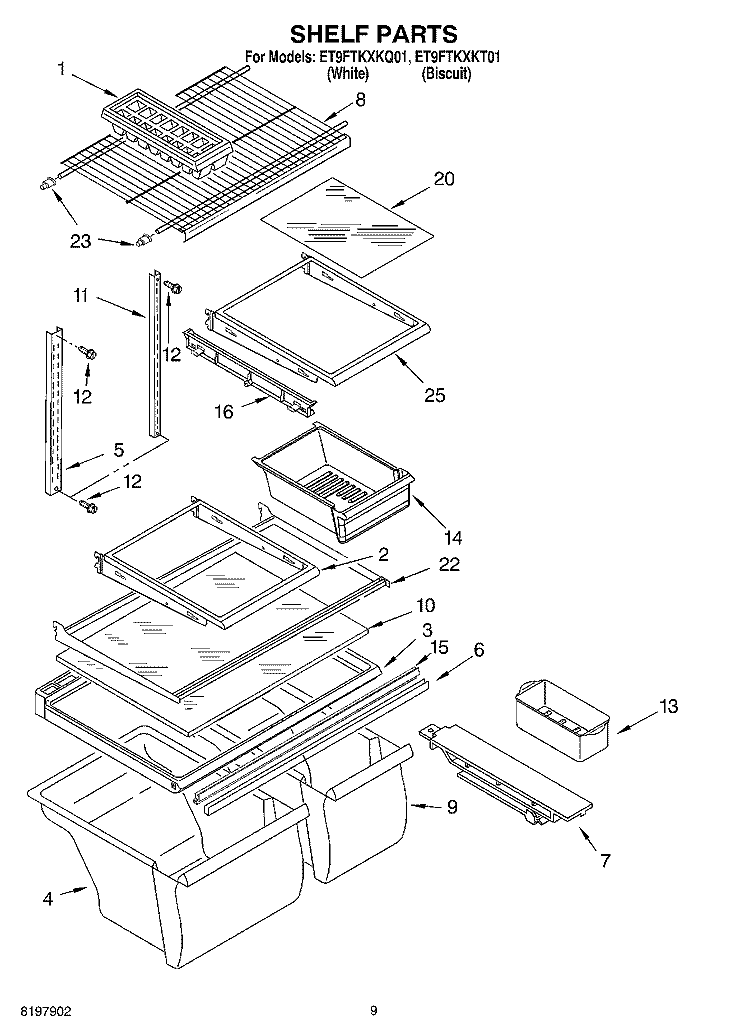 SHELF, OPTIONAL Diagram and Parts List for ET9FTKXKT01  Whirlpool Refrigerator
