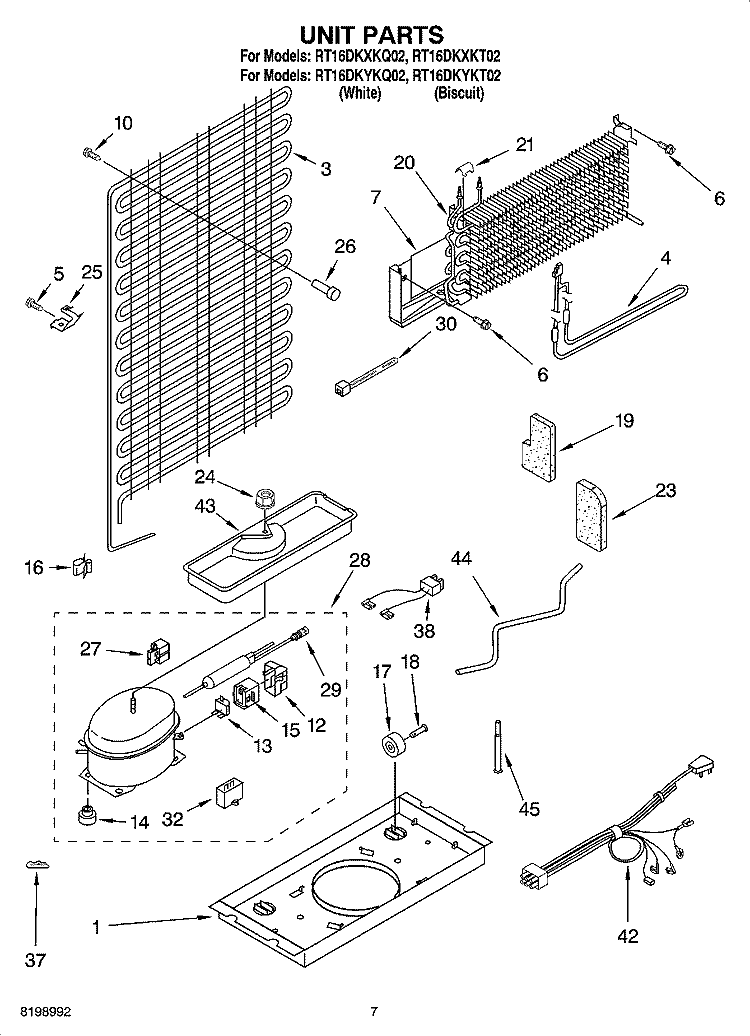 UNIT PARTS Diagram and Parts List for RT16DKXKT02  Roper Refrigerator