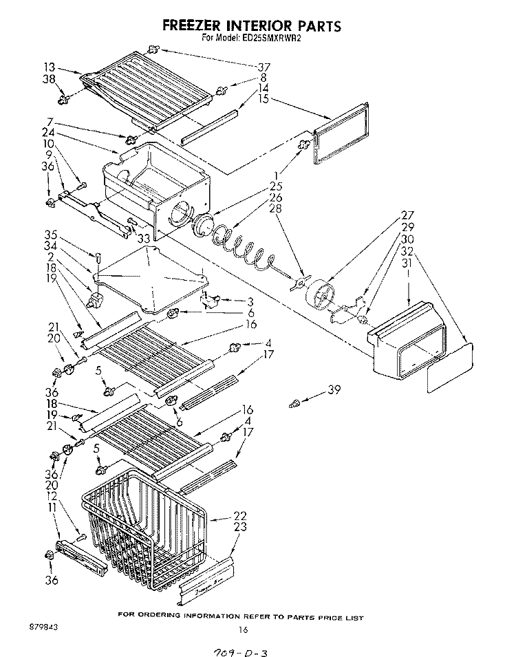 FREEZER INTERIOR Diagram and Parts List for ED25SMXRWR2  Whirlpool Refrigerator