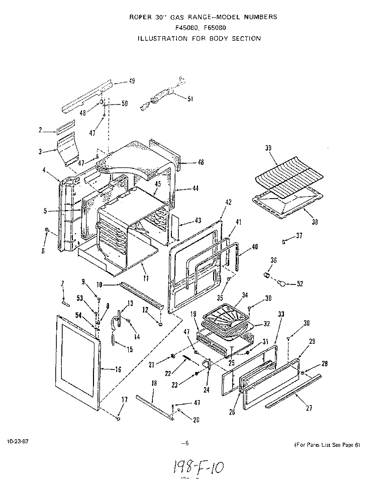 BODY Diagram and Parts List for F4508W0  Roper Range