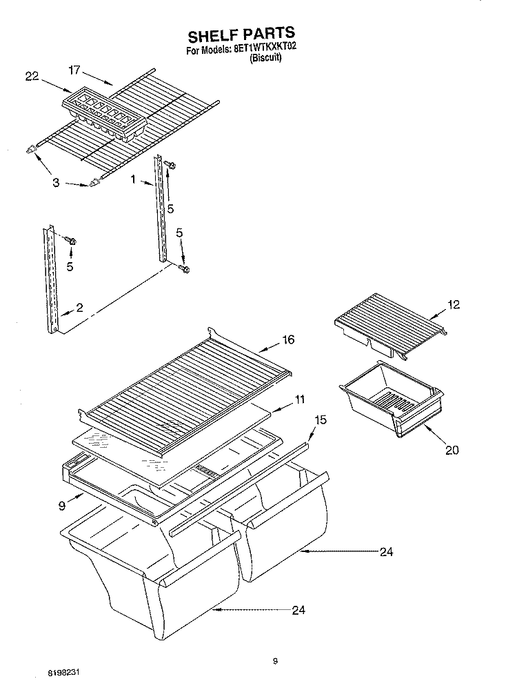 SHELF, OPTIONAL Diagram and Parts List for 8ET1WTKXKT02  Whirlpool Refrigerator