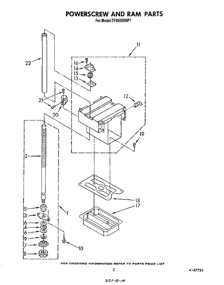POWERSCREW AND RAM Diagram and Parts List for TF8500XRP1  Whirlpool Trash Compactor
