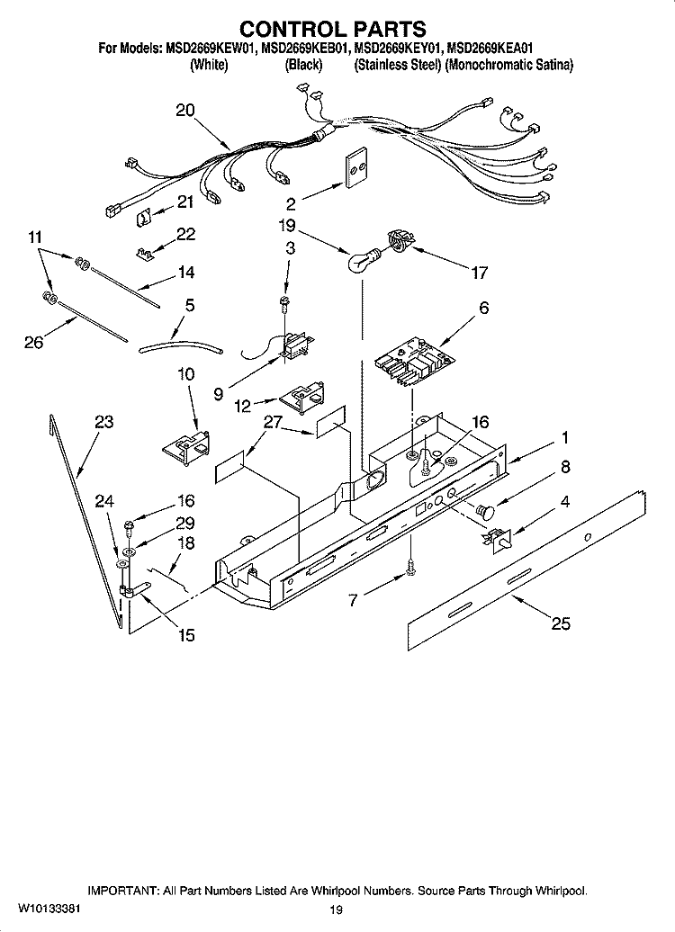 CONTROL PARTS Diagram and Parts List for MSD2669KEB01  Whirlpool Refrigerator